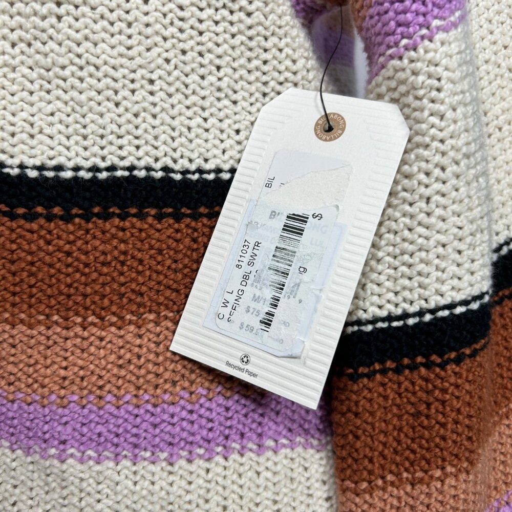 BILLABONG Seeing Double Sweater Sz L Multicolor Stripe Knit Cotton Blend - Picture 7 of 10